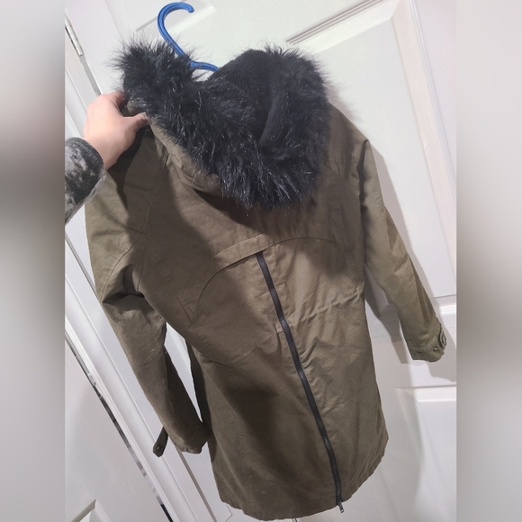 Women's Small Drawstring Military Green Winter Coat - Picture 4 of 5